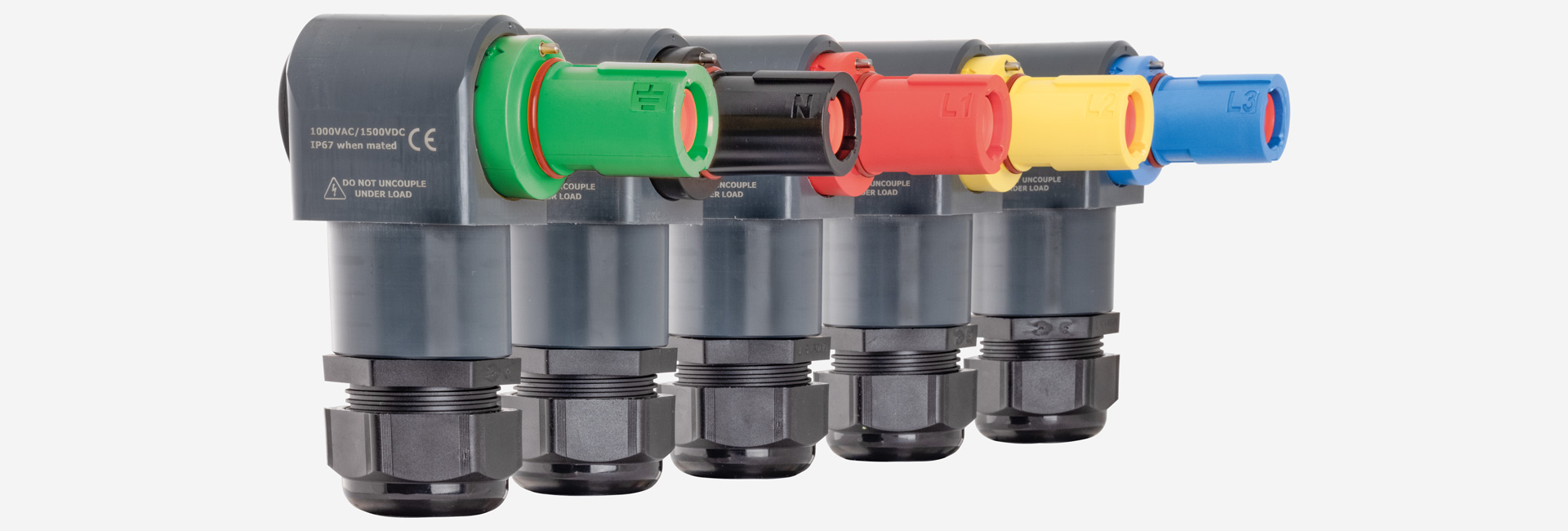 PowerSyntax 90° Angled Cable Connectors 480A Line Source Neutral Blue