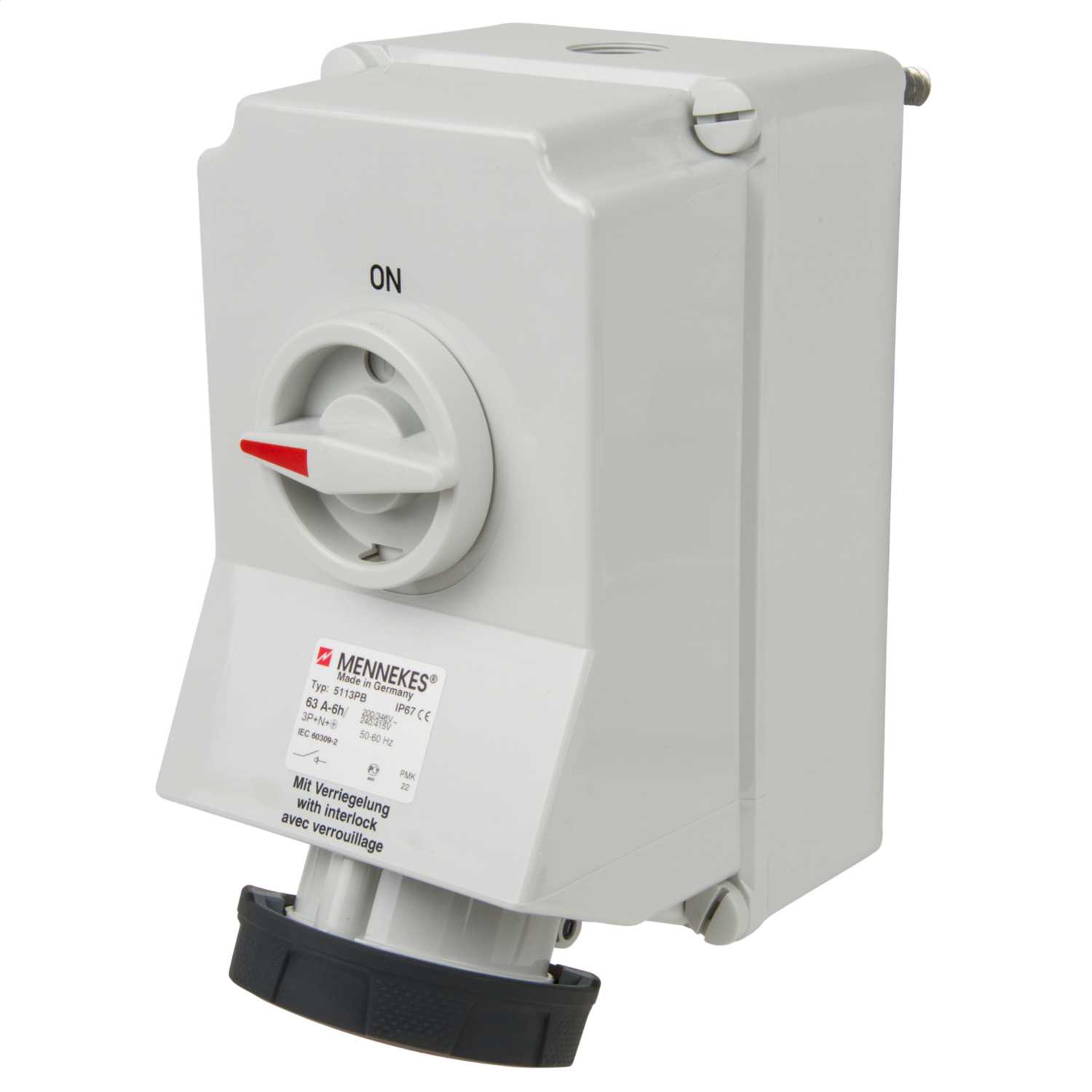 Mennekes 63A Switched Interlocked Socket 3P+N+E 400V IP67