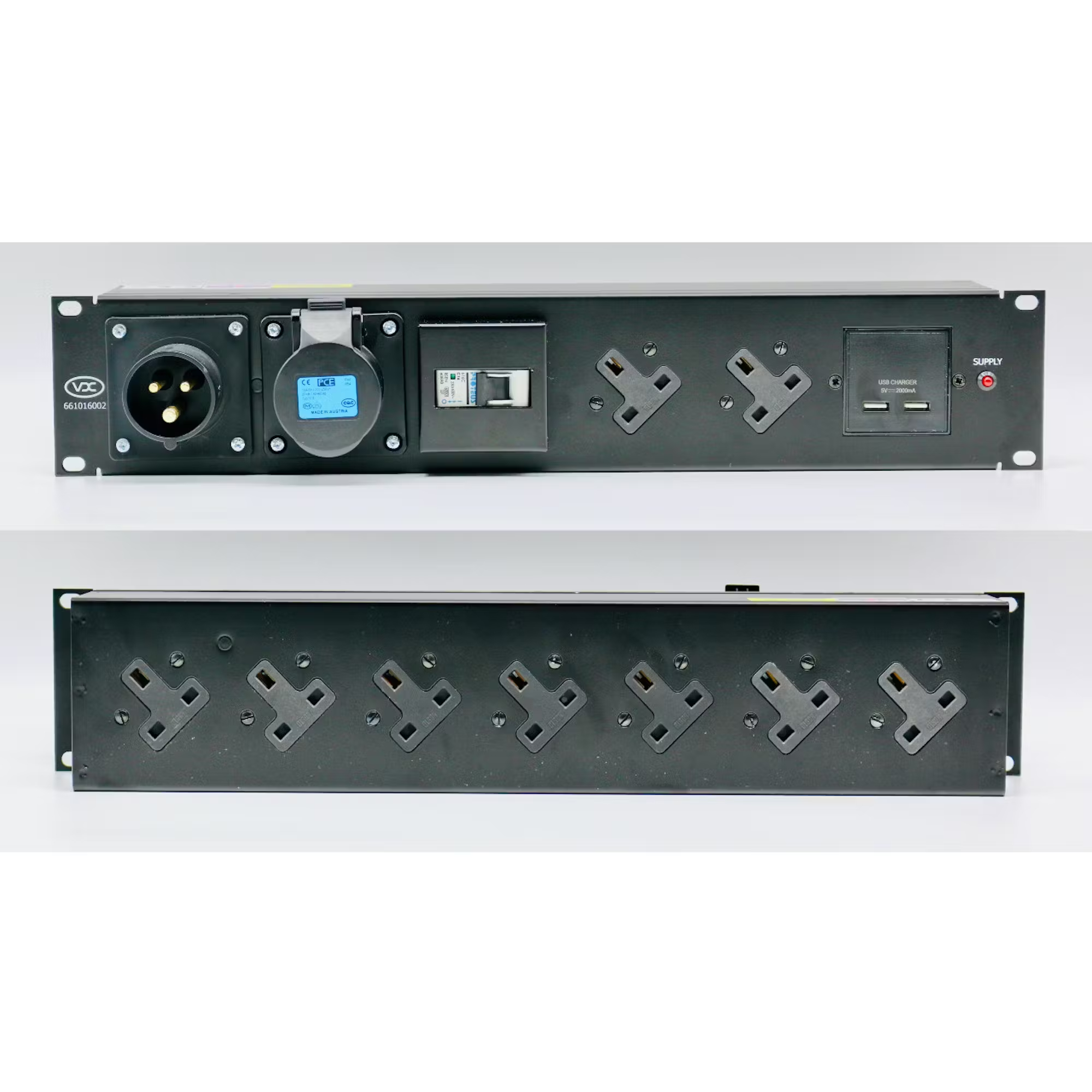 19-Inch Rack Mount 2U Mains Distribution Unit 16A 230V 1pH+N+E to 9 x 13A + USB