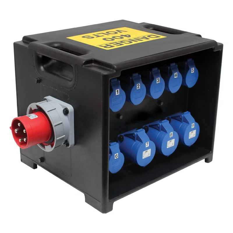 PowerBOX 63A 3pH+N+E 400V to  6 x 16A 1pH+N+E + 3 x 32A 1pH+N+E 230V + 9 x RCBO's