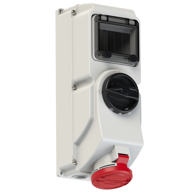 PCE Switched  Interlocked Socket 32A 3P+E 400V IP44 with RCD  7624-6-RCD