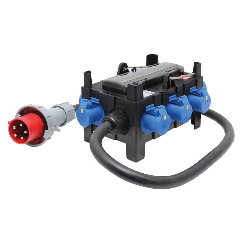 PCE ISCHL Distro 63A 3pH+N+E 400V to 3 x 32A + 6 x 16A 1pH+N+E 230V IP44 6 x RCBO's 9130027