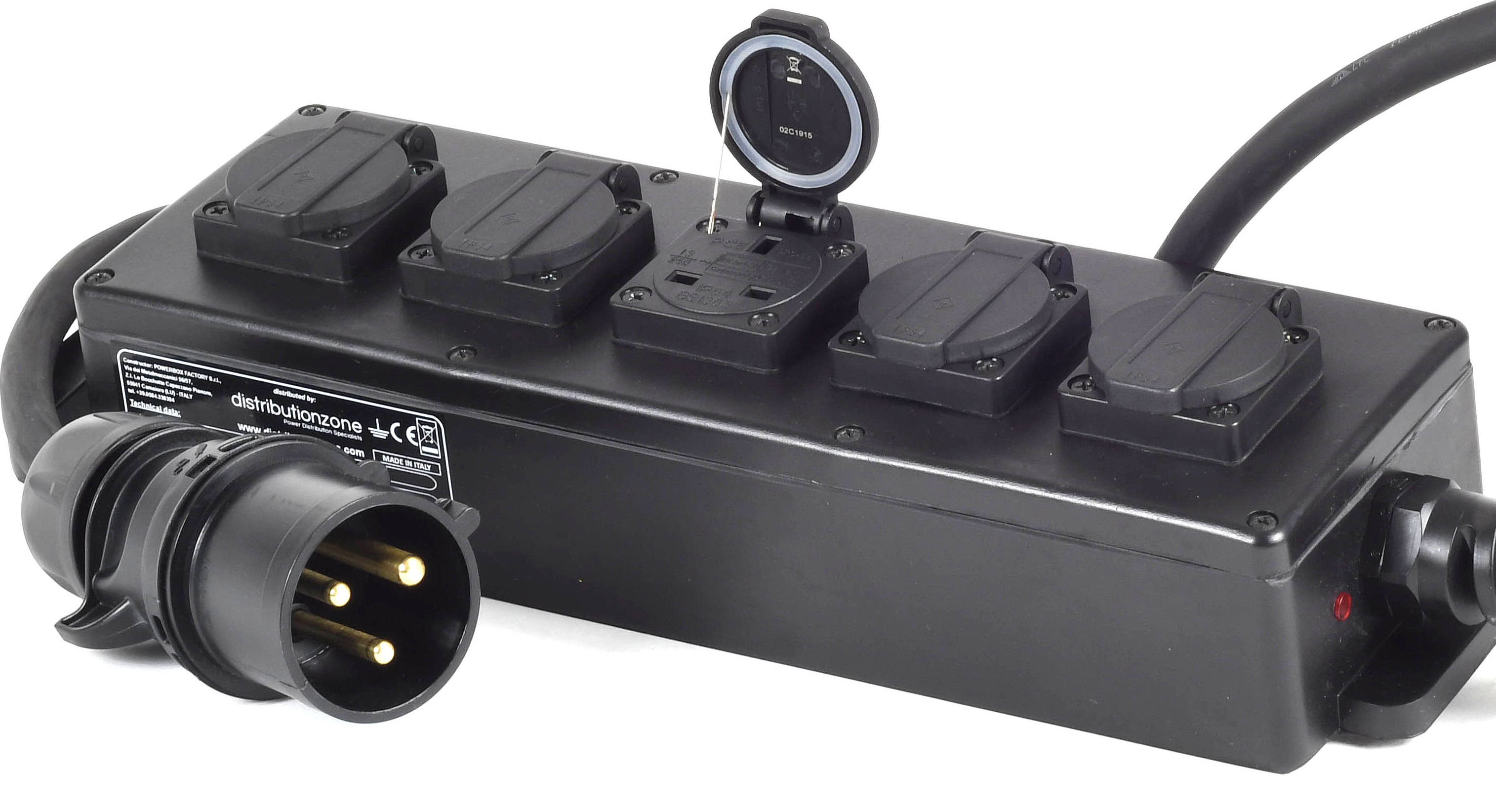 PowerBOX Rubber 32A 1pH+N+E 230V Brick Mini to 5 x British Standard 13A IP54 Sockets