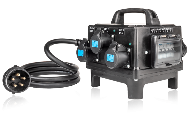 PowerBOX Rubber 32Amp 1pH+N+E 230V Turtle PCE Sockets with 4 x 16A 1pH+N+E 230V + 4 x RCBO's
