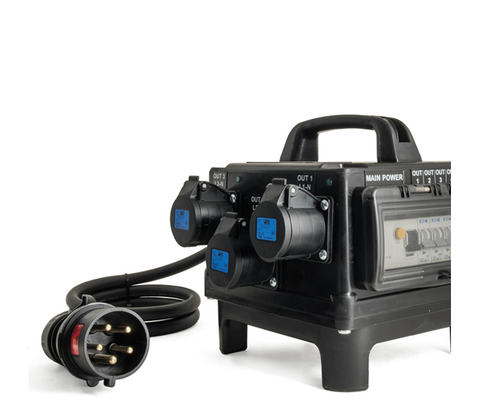 PowerBOX Rubber 32Amp 3pH+N+E 400V Turtle PCE Midnight Series to 3 x PCE 32A 1pH+N+E  3 x RCBO's