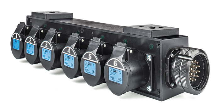 PowerBOX SOCAPEX BRICK With 6 x PCE Midnight Series 16A Panel Sockets M10 Fittings
