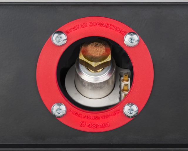 PowerSyntax Basic Panel Drain Angled M12 threaded Hole SPX 45° 480A Earth Green T5