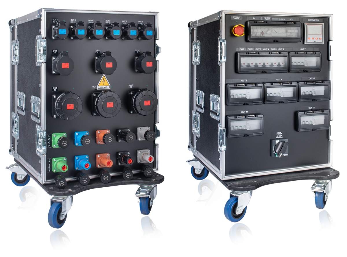 PowerBOX 125Amp 3pH+N+E 400V CASE RACK  19" 9U on Wheels