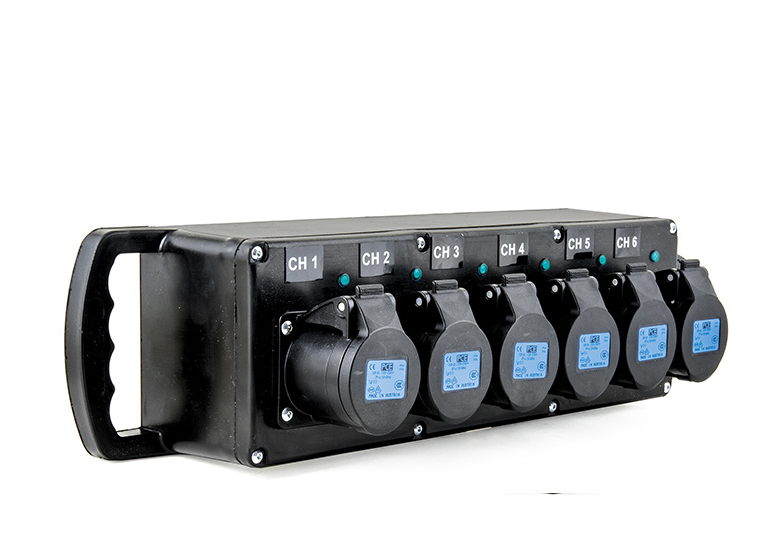 PowerBOX Rubber 32A 1pH+N+E 230V Brick PCE Midnight Series to 5 x 16A 1pH+N+E Sockets