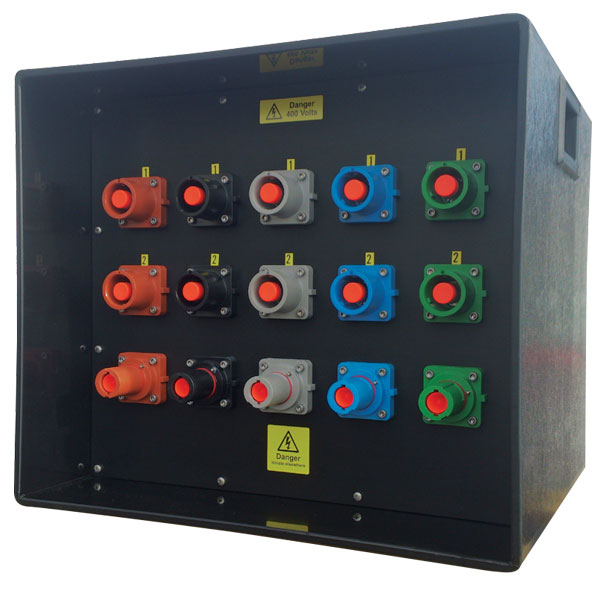 Powerlock Event Distro Box 400Amp 3pH+N+E  with Variable Earth Leakage + 2 Sets of Powerlocks Out