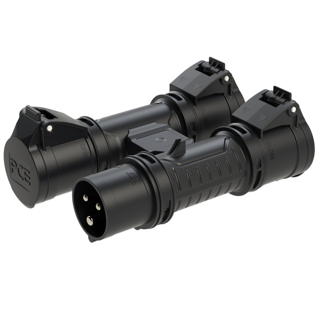 PCE Midnight Series H-Connect 16A 2P+E 230V Plug to 3 x 16A 2P+E 230V Sockets IP44 94327000