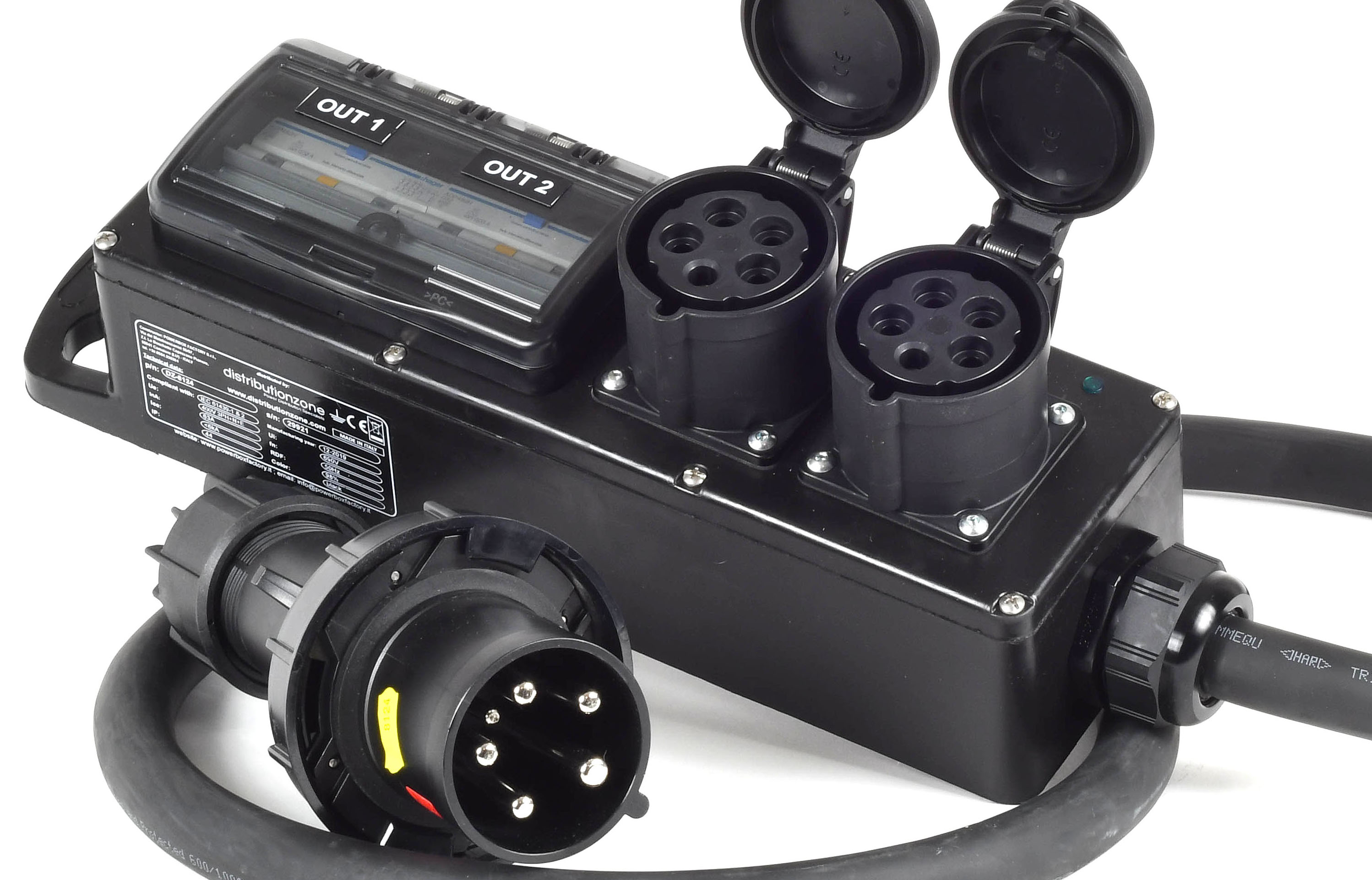 PowerBOX Rubber 63Amp 3pH+N+E 400V Brick PCE Midnight Series 2 x  32A 3pH+N+E 400V 2 x RCBO's