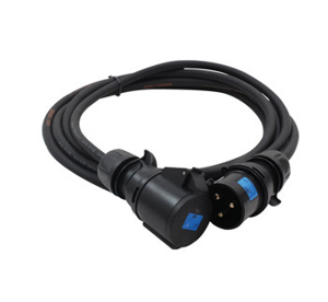 25 Metre H07RN-F 2.5mm² Rubber Cable  with 16A 2P+E 230V Plug & Connector IP44 (Midnight Series) Nexans Lineax