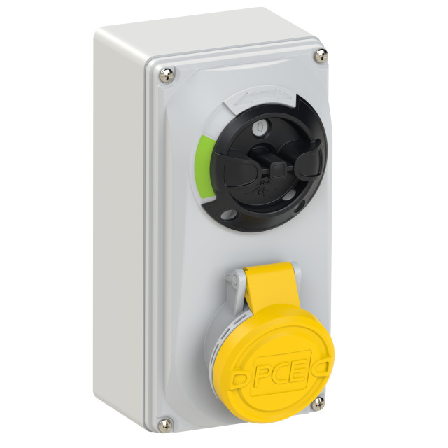 PCE Switched Interlocked Socket Compact Series 16A 2P+E 110V IP44 6113-4
