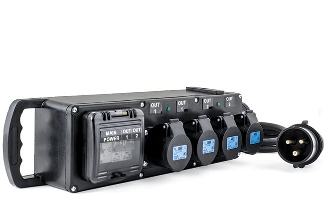 PowerBOX Rubber 32A 1pH+N+E 230V Brick PCE Midnight Series to 4 x 16A 1pH+N+E + 2 x MCB's