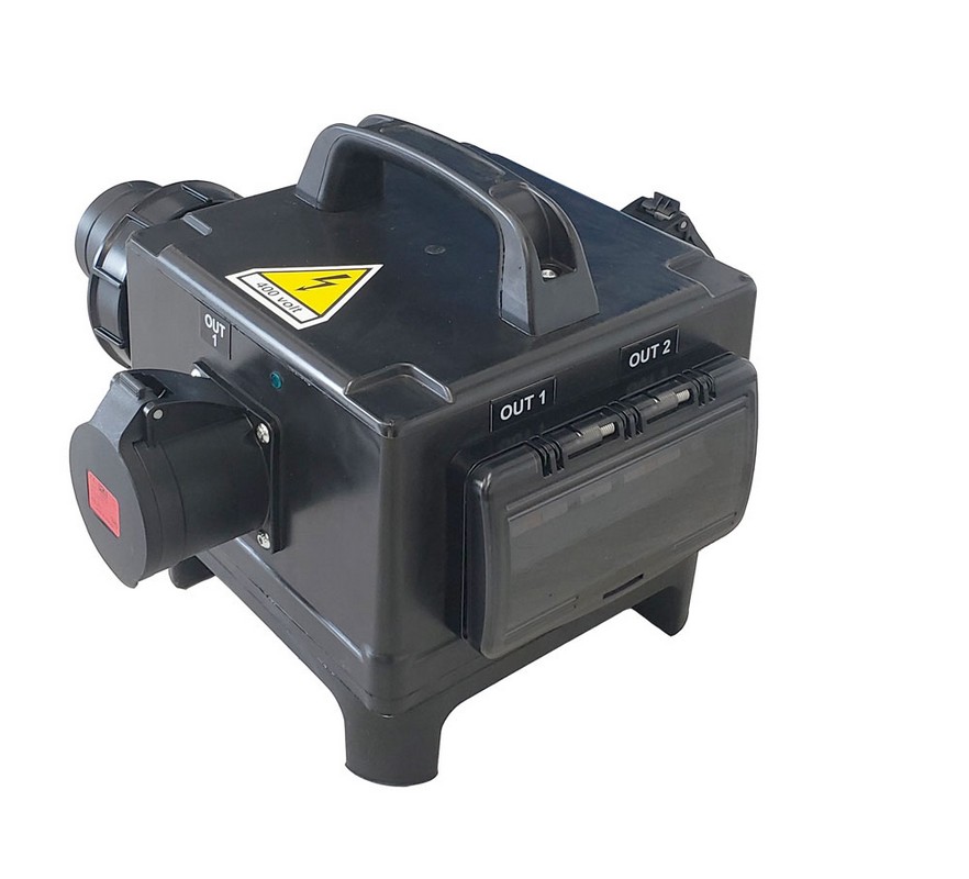 PowerBOX Rubber 63Amp 3pH+N+E 400V Turtle Series to 2 x 32A 3pH+N+E 400V Sockets with 2 x RCBO's Type A