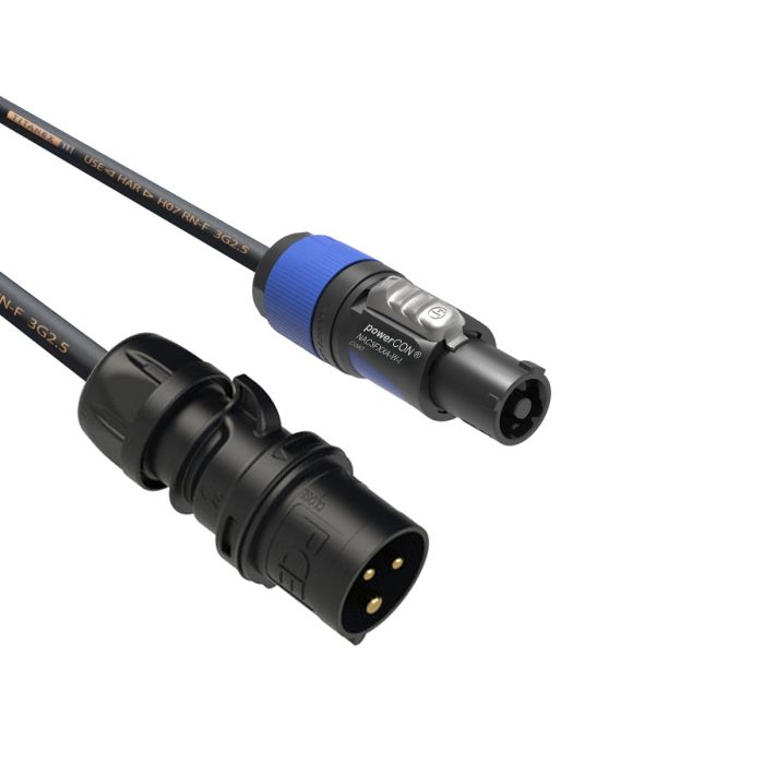 16A 2P+E 230V Plug to Neutrik PowerCON Blue NAC3FCA 1 Metre H07RN-F 3G 2.5mm² Cable