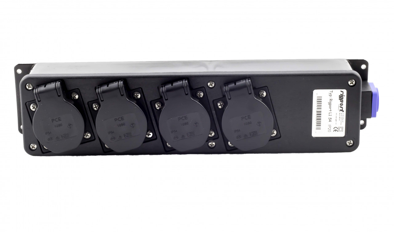 RigPort L1 1 x PowerCon Blue -In 4 x Schuko out PowerCon Loop out Grey