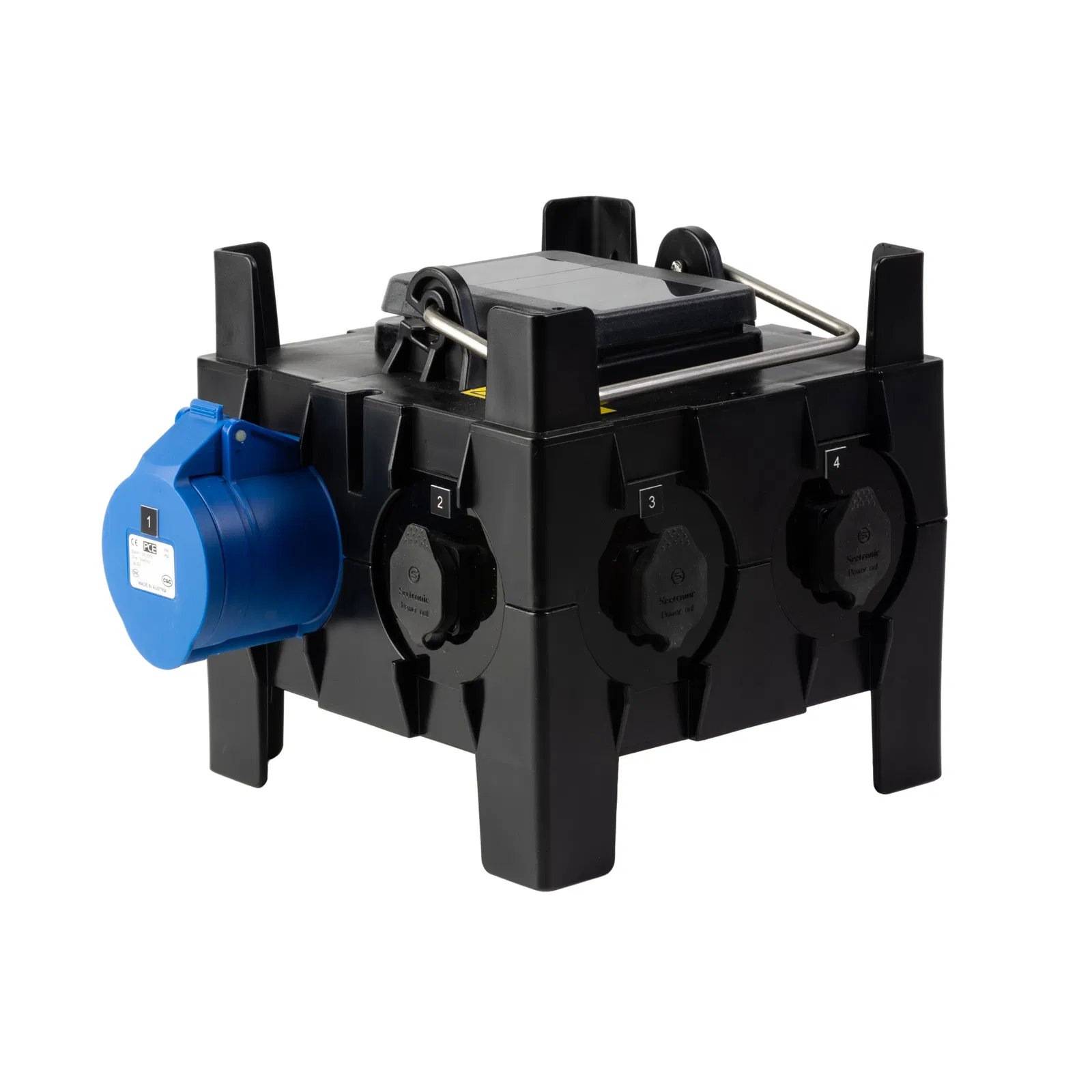 PCE IMST Distro Box 32A 1pH+N+E 230V In/Out to 4 x PowerCON True 1 RCBO + 4 x MCB's