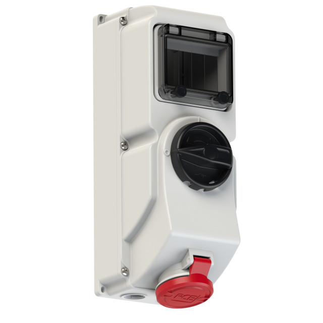 PCE Switched Interlocked Socket 16A 3P+E 400V IP44 with RCD 7614-6-RCD