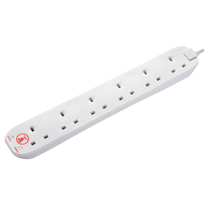 Masterplug White 6 Gang Surge Protected Ext Lead 2 metre
