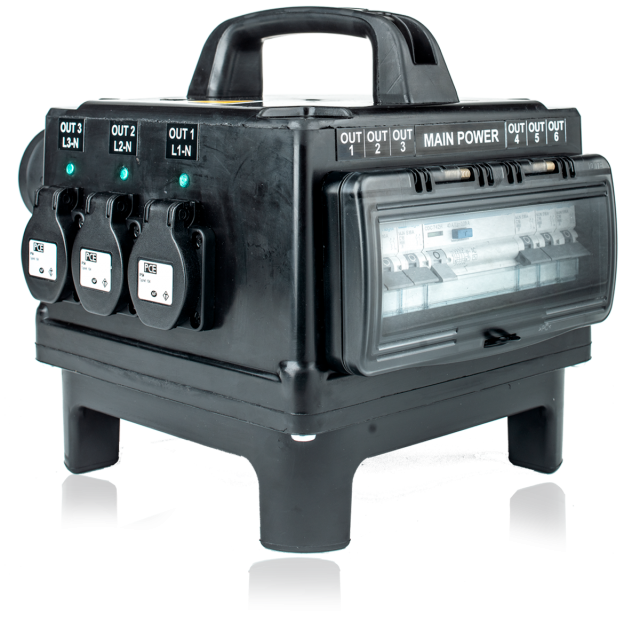 PowerBOX Rubber 32Amp 1pH+N+E 230V Turtle PCE Sockets with 4 x 16A 1pH+N+E 230V + 4 x RCBO's