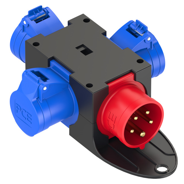 PCE Distribution Box St Anton 16A 3P+N+E 400V to 3 x Sockets 16A 2P+E 230V IP44 9430458