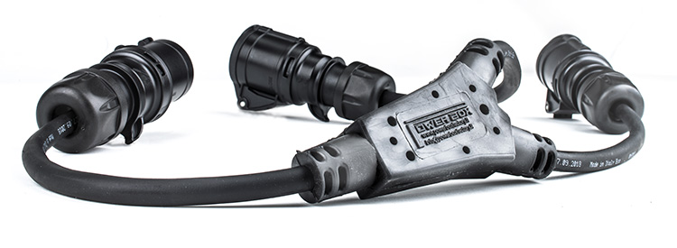 Y Splitter Rubber Cable with  [ Black ] PCE Midnight Series 16A 230V 2P+E Plug to 2 x 16A Sockets