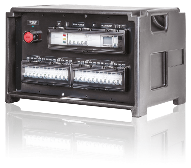 PowerBOX 63A 3pH+N+E 400V To 6 x 16A 1pH+N+E 3 x 32A 230V IP44 +9 x RCBO's