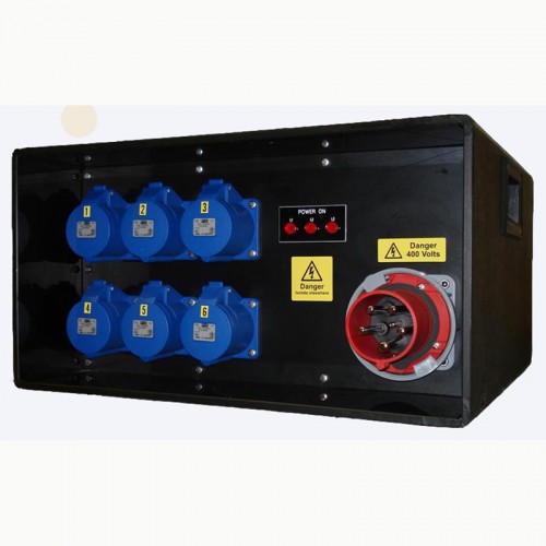 Event Power Distro Box 63A 3pH+N+E  400V 6 x 32A 1pH+N+E  MCB + RCBO's