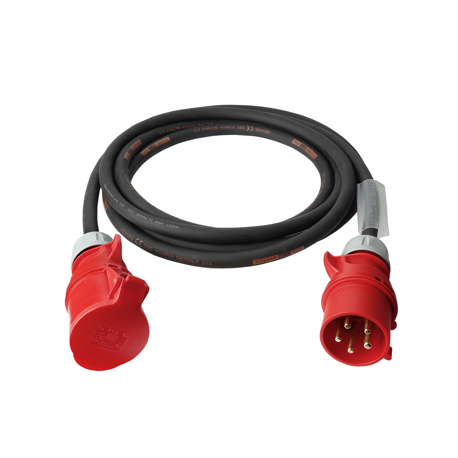 2 Metre H07RN-F 6mm² Rubber Cable with 32A 3P+N+E 400V Plug & Connector  IP44 Nexans Lineax