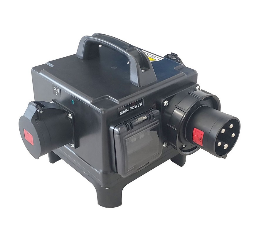 PowerBOX Rubber 63Amp 3pH+N+E 400V Turtle Series to 2 x 32A 3pH+N+E 400V Sockets with 2 x RCBO's Type A