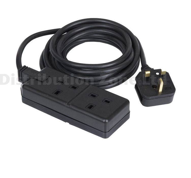 Masterplug Permaplug Black Rubber 2 Gang Heavy Duty 4 Metre Extension Lead EXS1324B-01