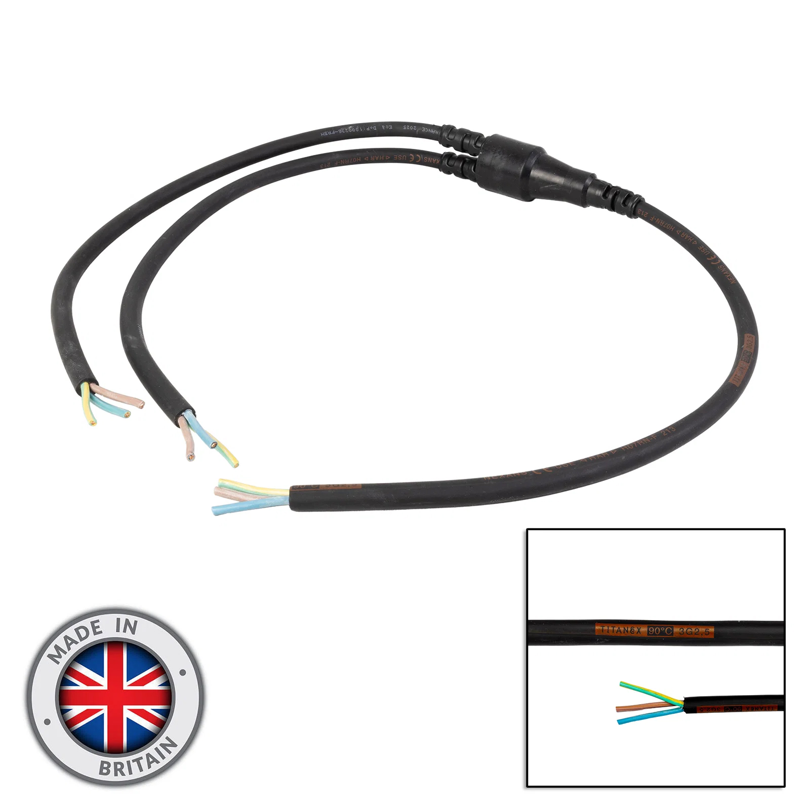 Y-Splitter 16A 1PH+N+E 230V 2 Way With Bare Ends Titanex H07RN-F 2.5mm²