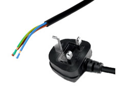 2m Black UK 13 Amp to stripped end H05VV-F 3 x 1.5mm