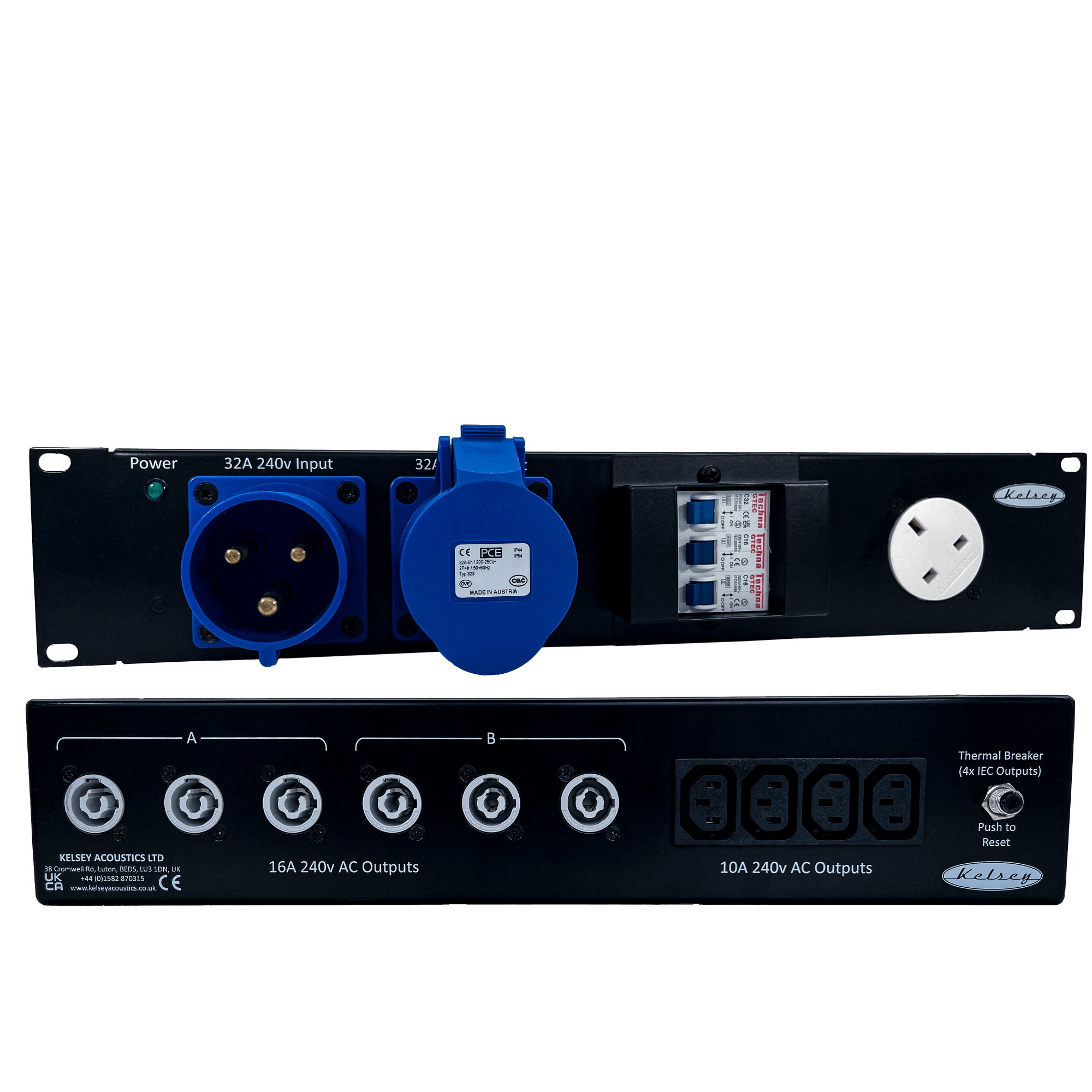 32A 1pH+N+E 230V 2U 19 Inch Rack Power Distro with 6 x PowerCON Grey NAC3MPXXB 1 x 13A on front