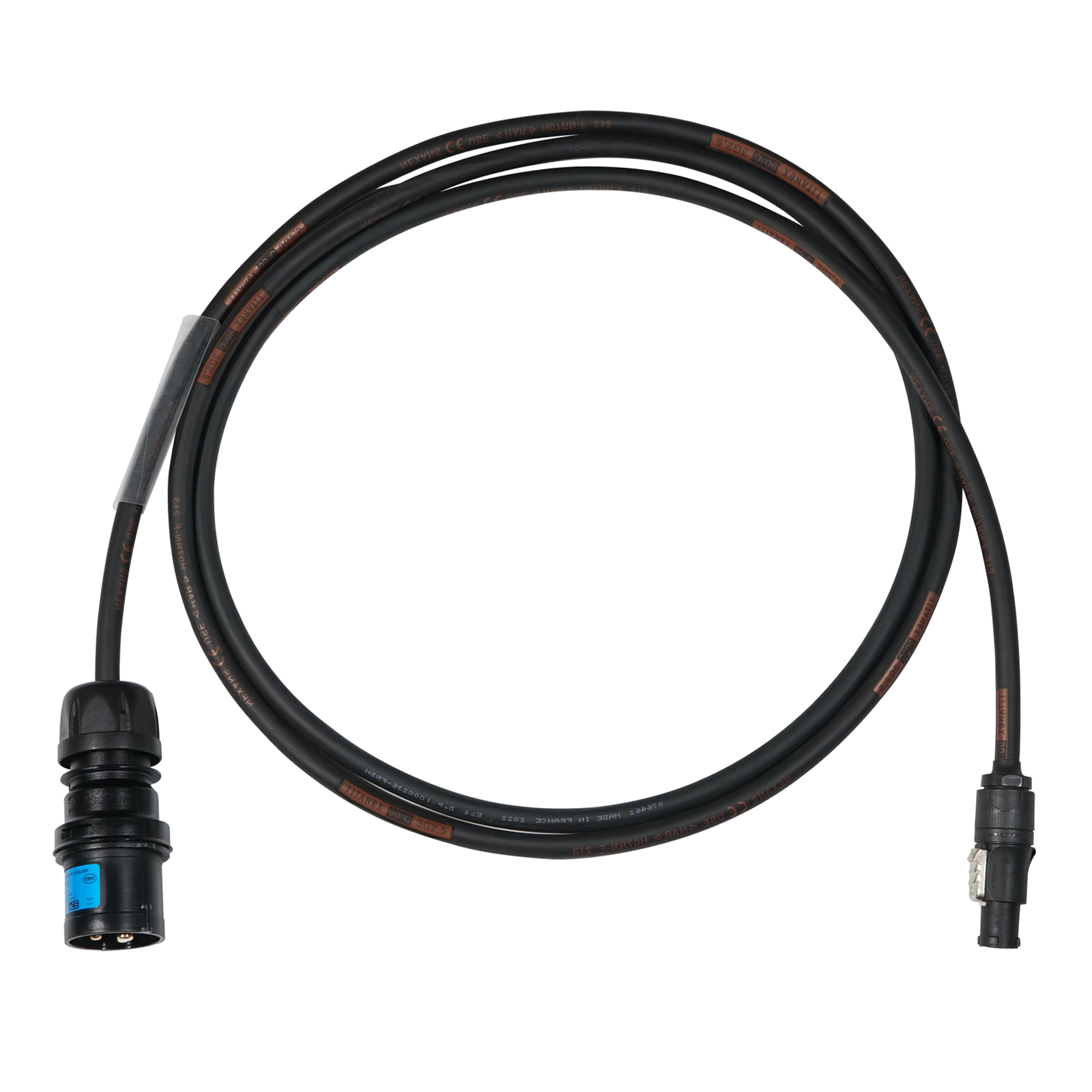 16A 2P+E 230V IP44 Plug to PowerCON True 1 NAC3FX-W with 1 Metre H07RN-F 3G 2.5 mm².