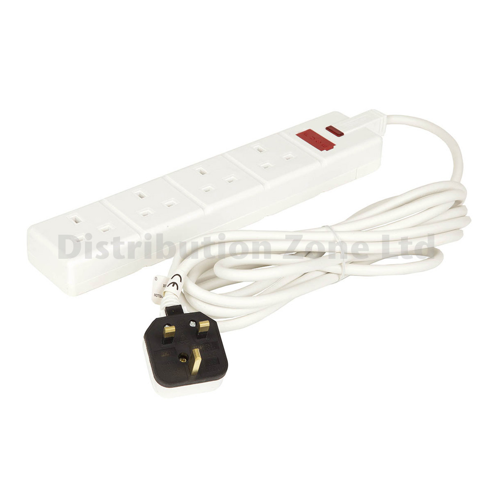 Masterplug Permaplug White Rubber 4 Gang Heavy Duty 2 Metre Extension Lead EXS1342W-01