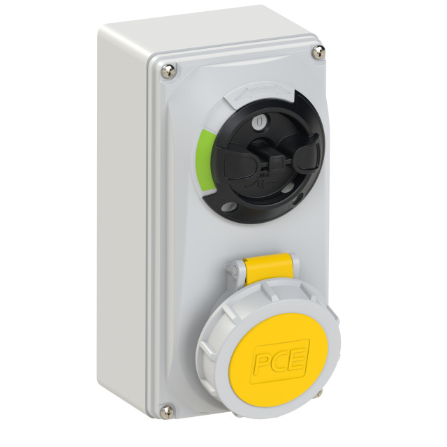PCE Switched Interlocked Socket Compact Series 16A 2P+E 110V IP67 61132-4