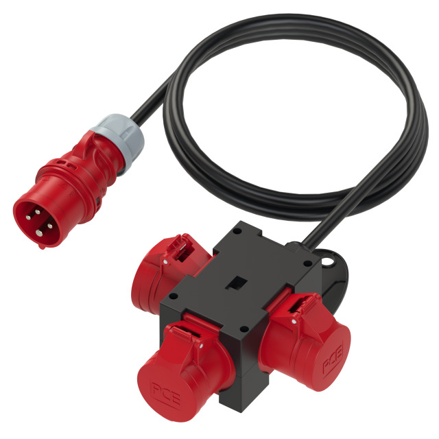 PCE Compact Distribution 3 Way Adaptor 32A 3P+N+E 400V IP44 with H07RN-F Cable