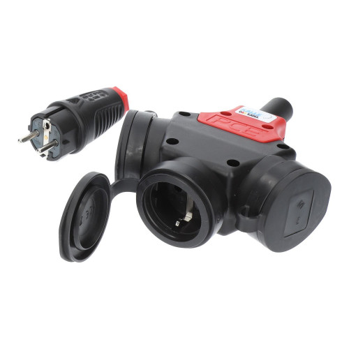 PCE 16A Schuko Plug with 5 Metre H07RN-F Cable 2.5mm² to PCE 3-Way Schuko Safety Socket IP54