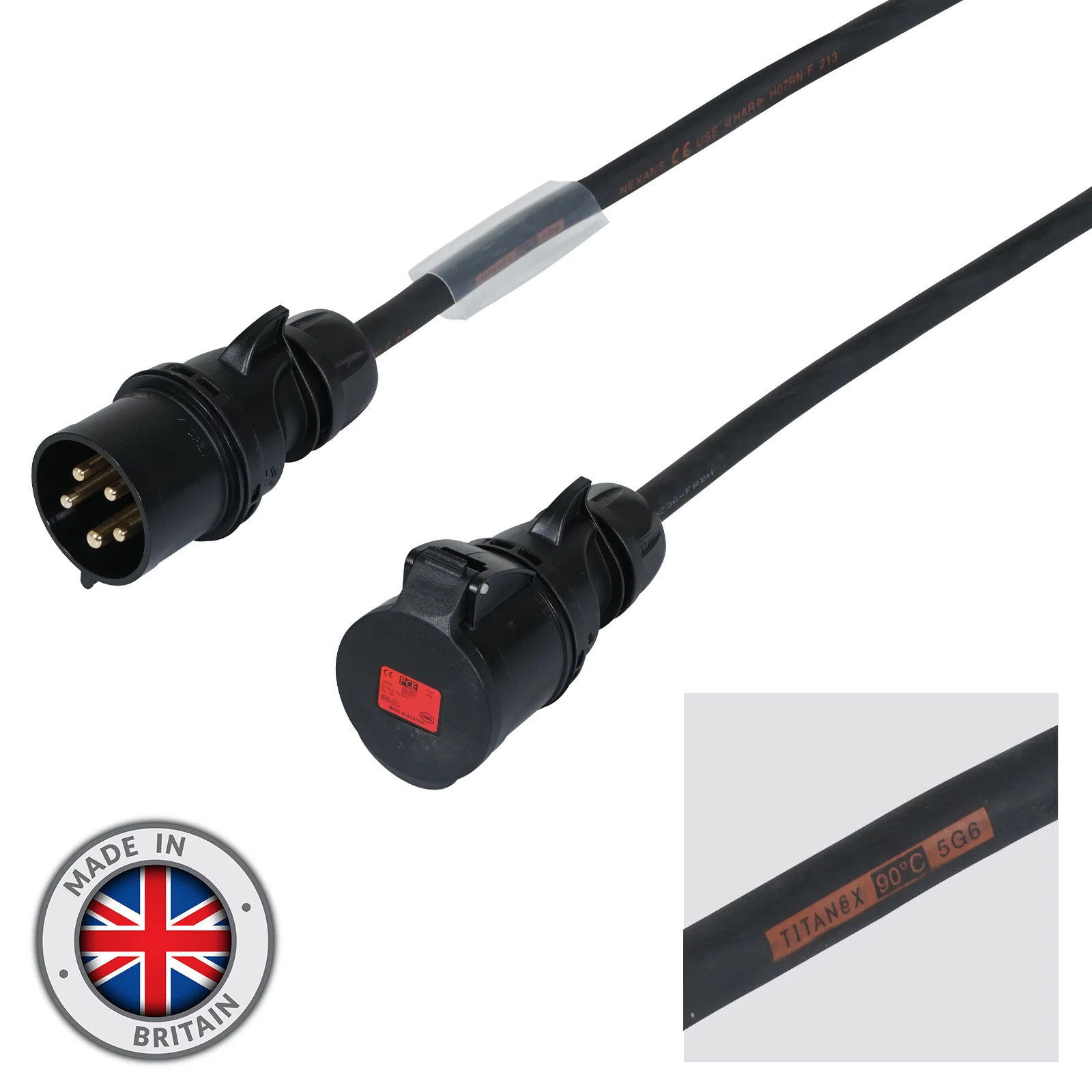 20 Metre H07RN-F 6mm² Rubber Cable with 32A 3P+N+E 400V Plug & Connector IP44 (Midnight Series)