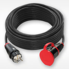 10 Metre H07RN-F 2.5mm² Rubber Cable with 16A 2P+E 230V  Schuko Plug & Connector IP44
