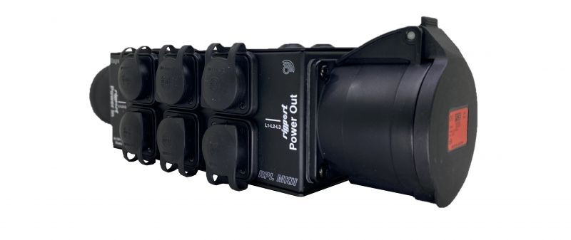 RigPort 1 x CEE 16Amp 3P+N+E 400V to  6 x PowerCon-True1 + Loop out with Lids