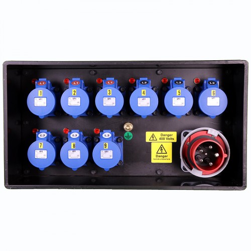 Event Power Distro Box 32A 3pH+N+E 400V 3 x 32A + 6 x 16A 1pH+N+E MCB + RCBO's