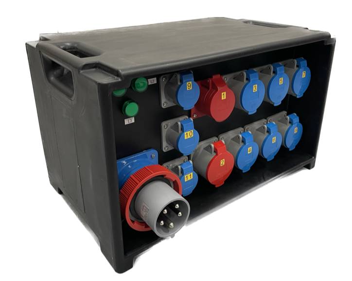 Power Distribution Box 63Amp 3pH+N+E 400V  With 1 x 32A 3pH+N+E + 6 x 32A 1pH+N+E + 3 x 16A