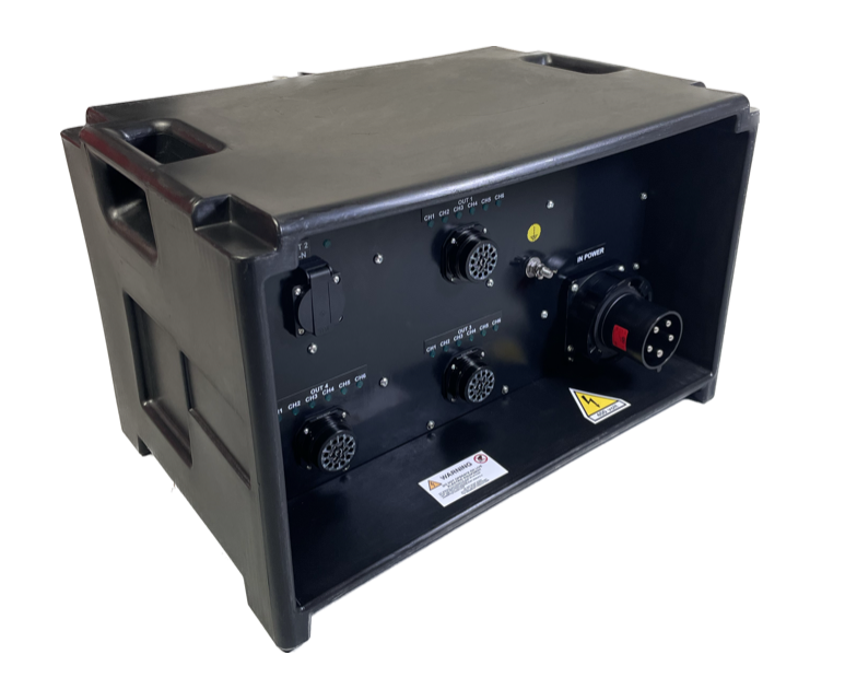 PowerBOX 63Amp 3pH+N+E 400V “CUBe3”  3 x Socapex 19Pin Panel Sockets +13A Socket