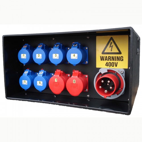 Event Power Distro Box 63A 3pH+N+E 400V 2 x 32 3pH+N+E  + 6  x 32A 1pH+N+E MCB + RCBO's