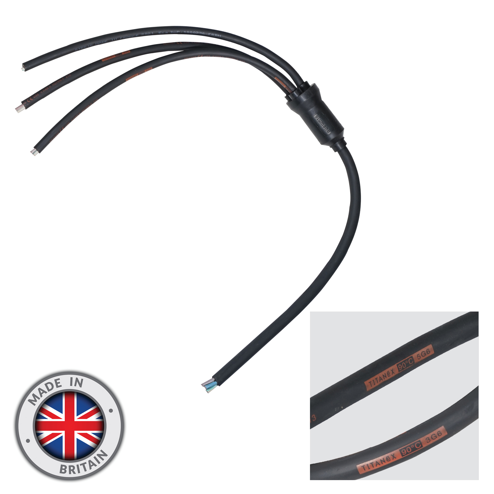 Tri-Splitter (3 Way) 32Amp HO7RN-F Rubber 5Core 6mm² Rubber Cable Bare Ends 415V