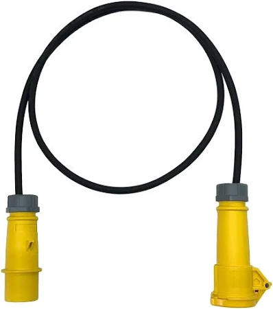 15 Metre H07RN-F 2.5mm² Rubber Cable with 16A 2P+E 110V Plug & Connector IP44 Nexans Lineax